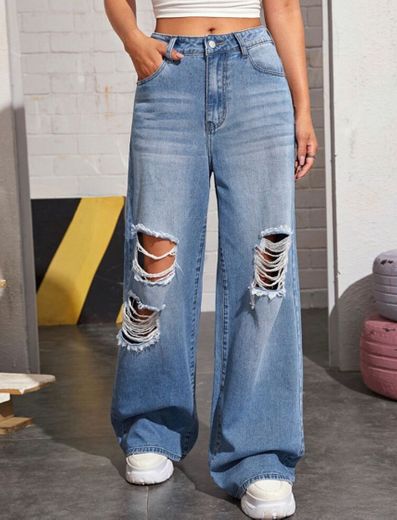 Ripped Wide Leg Jeans Without Bag