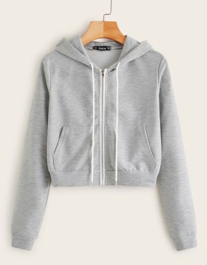 Heathered Knit Zip-Up Drawstring Hoodie