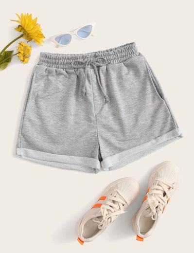 Rolled French Terry Drawstring Shorts
