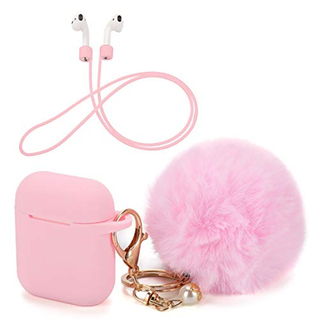 Place OOTSR Funda Protectora con Lindo Llavero Pompom Ball, Compatible con Apple AirPods