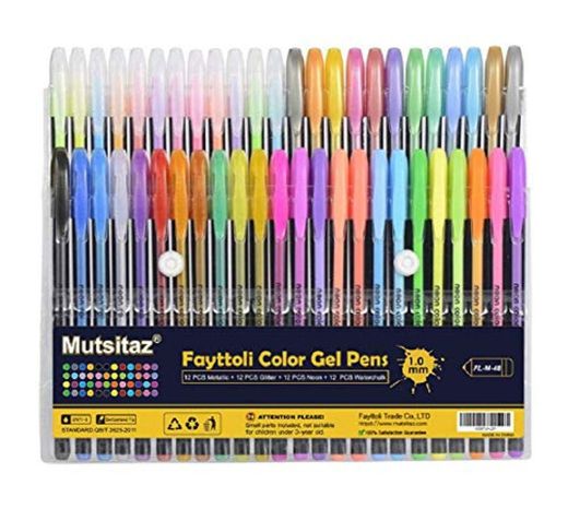 48 Colores Bolígrafos de Gel para colorear adultos - Incluye purpurina