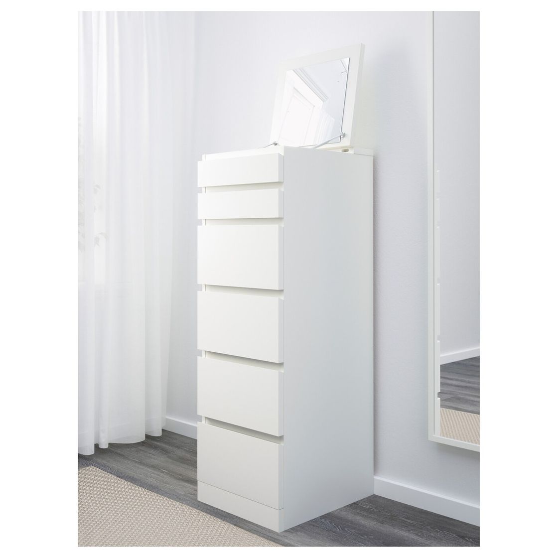 Fashion MALM Cómoda de 6 cajones, blanco, espejo, 40x123 cm - IKEA