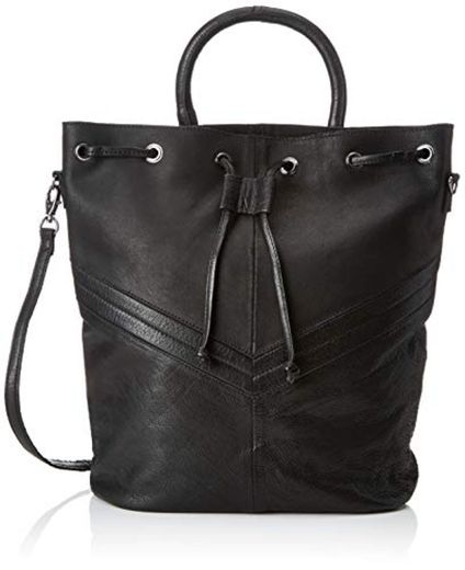 PIECES - Pcbella Leather Tighten Bag, Bolsos mochila Mujer, Negro