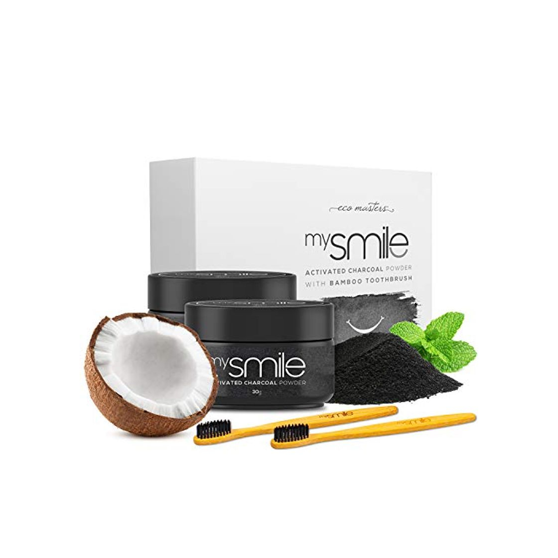 Social Blanqueador Dental De Carbón Activado Natural y Cepillos de Bambú mysmile -