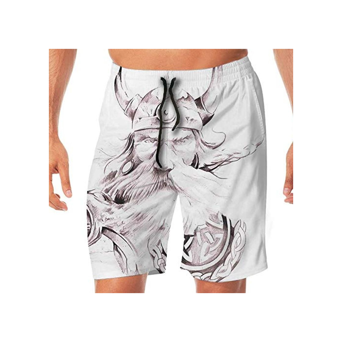 Moda Man Fahsion Board Short Tattoo Decor Head of Wolf The Fierce Warrior