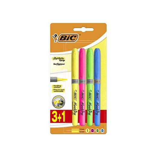 BIC Highlighter Grip - Blíster de 3+1 marcadores fluorescentes