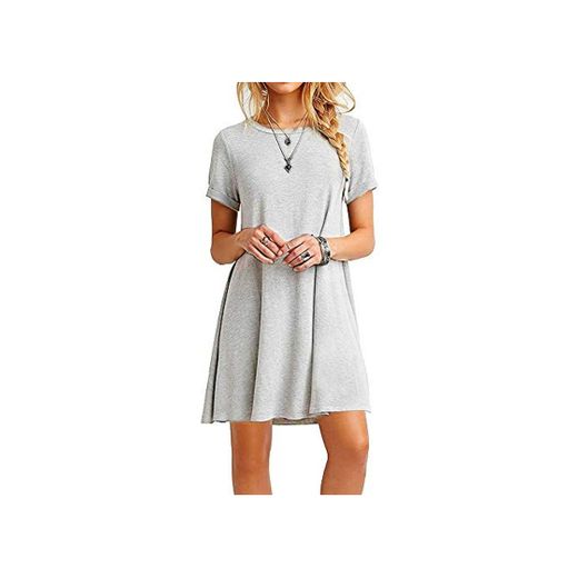 Farchat Vestidos Mujer Suelto Casual de la Camiseta Cuello Redondo Vestido Gris