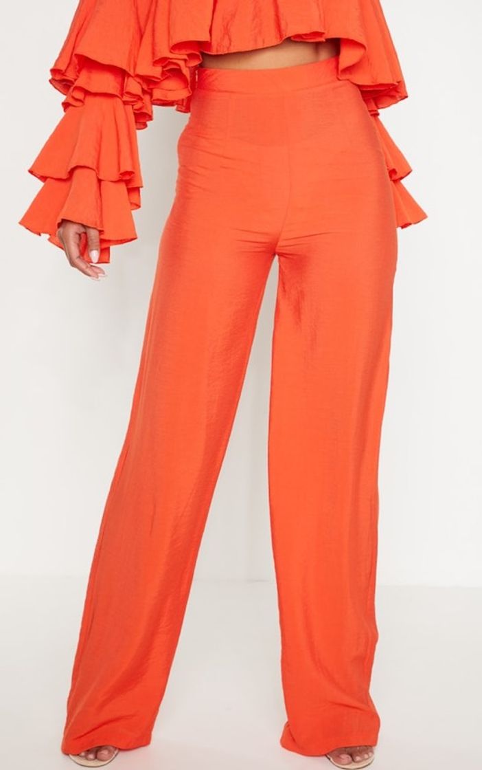 Moda Bright Orange Woven High Waisted Wide Leg Trouser ...