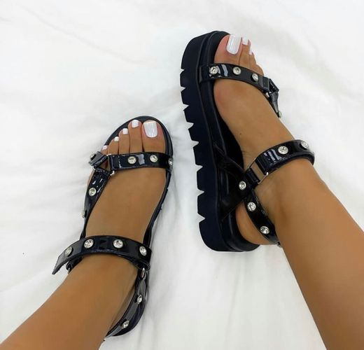 Shannon Black Gem Chunky Sandals