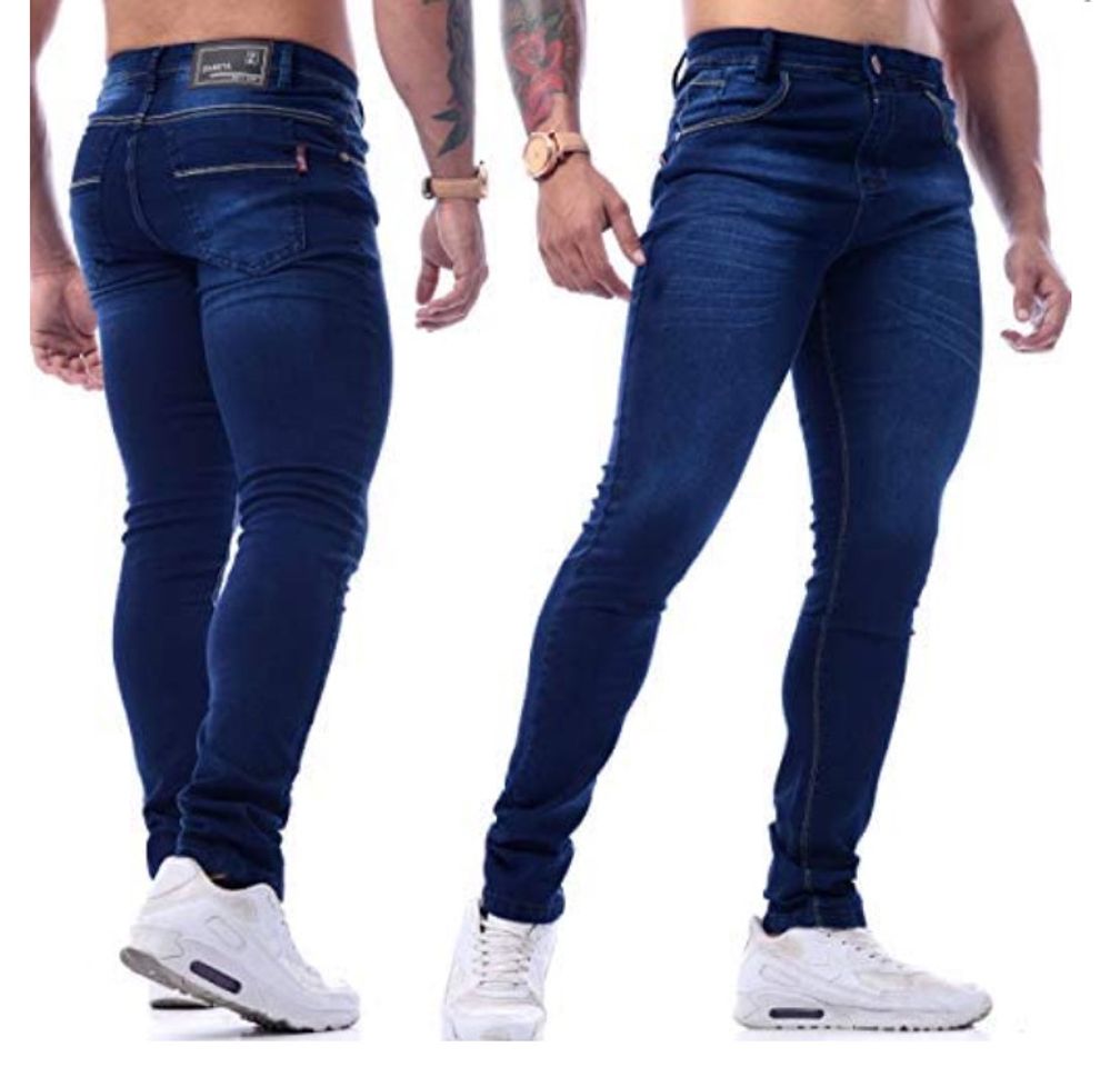 Fashion Calças Jeans Slim Com Lycra Azul Escuro Originais - Zaretã
