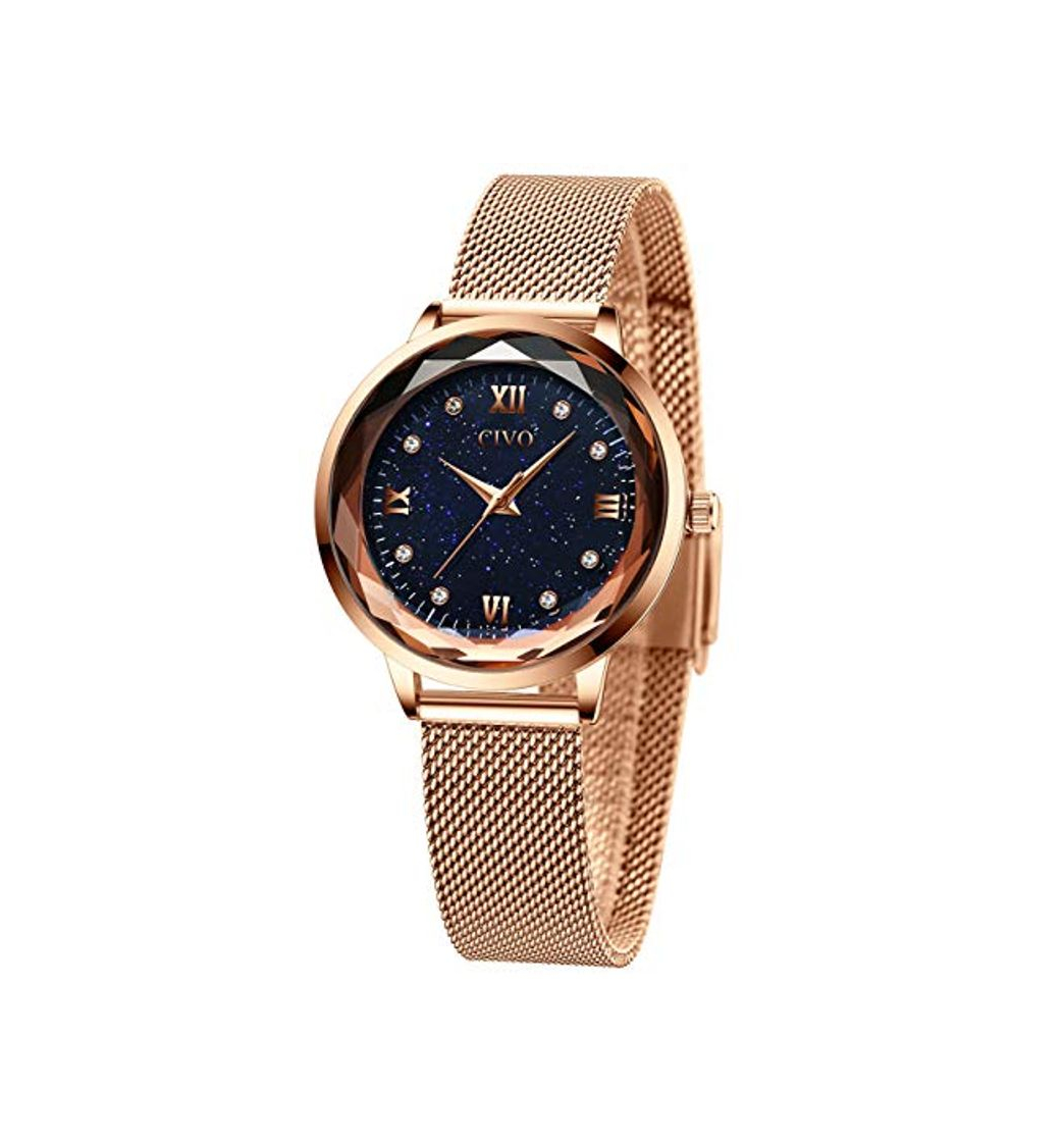 Product CIVO Relojes Mujeres Oro Rosa Impermeable de Acero Inoxidable Reloj Mujer de Pulsera Marea Vestido Relojes Analógicos con Esfera Cielo Estrellado para Mujeres Damas Niñas