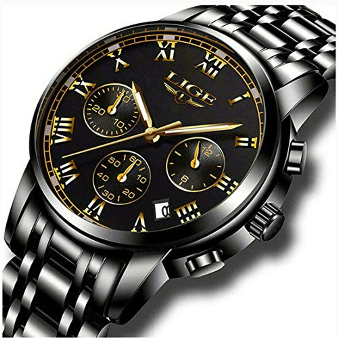 Lugares Relojes Hombre Acero Inoxidable Impermeable Deportes analógico de Cuarzo Hombres Reloj LIGE