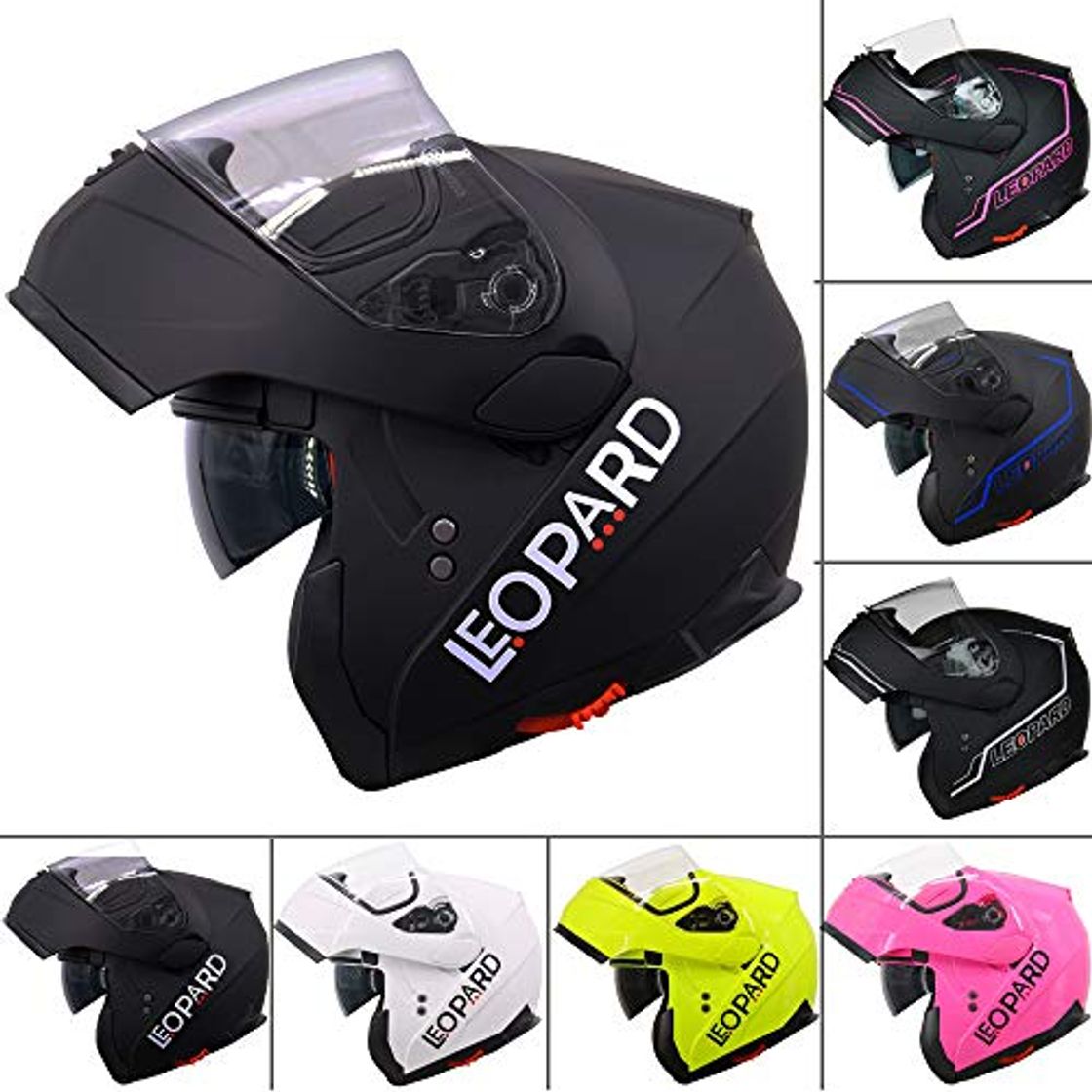 Product Leopard LEO-838 Doble Visera Casco Moto Modular ECE 22-05 Homologado #01 Negro