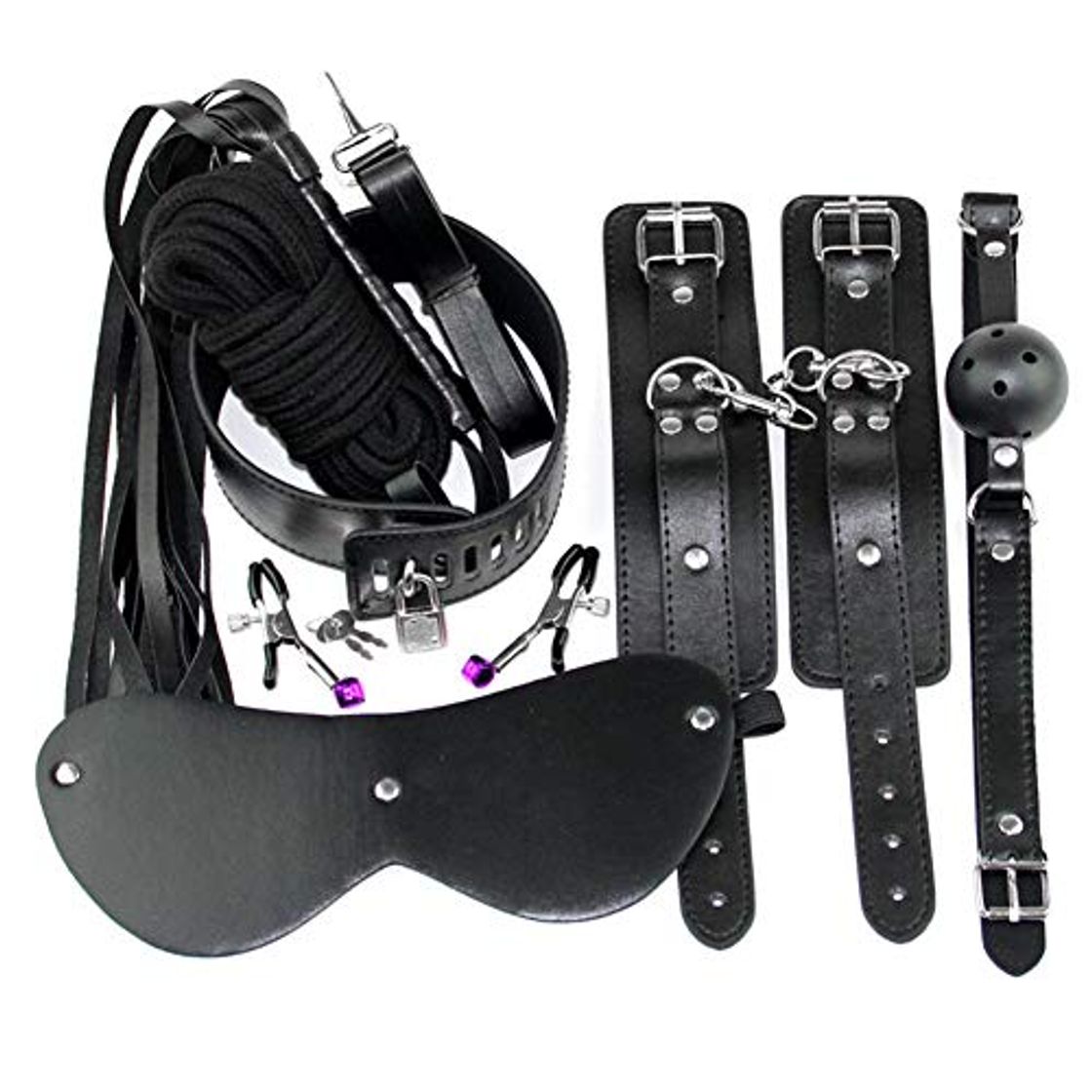 Social LWYJ Cuero Sexy 7 Piezas Esposas Adultas Femeninas Coqueteando Juguetes alternativos Parejas eróticas Paquete de encuadernación SM Kit