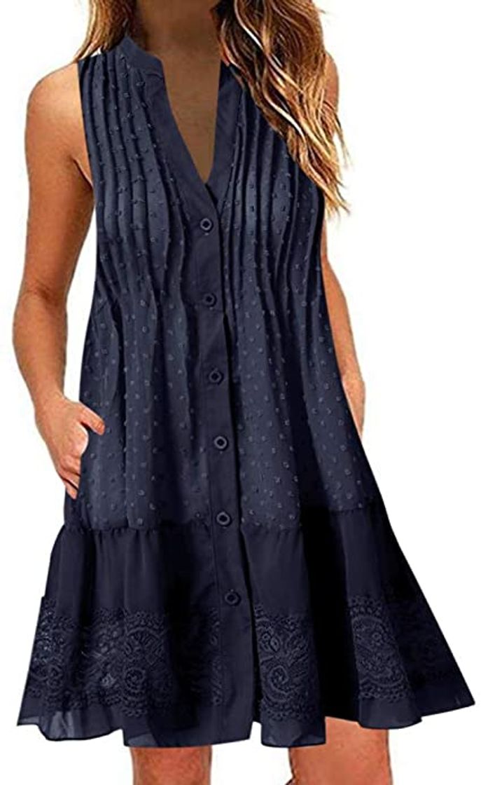 Social Vestido de Verano Mujer Sin Mangas Cuello v Vestido Playa Vestido Casual