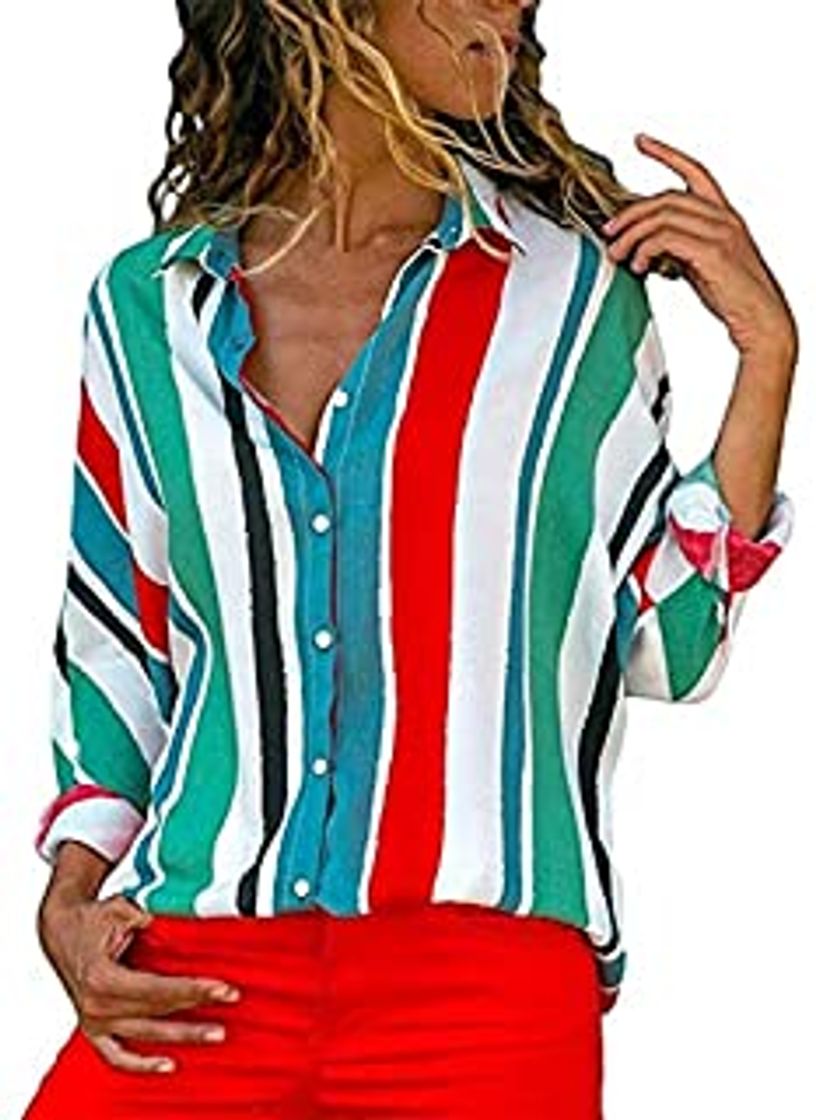 Social SETGVFG Blusa De Gasa Mujer Camisa A Rayas De Manga Larga Cuello