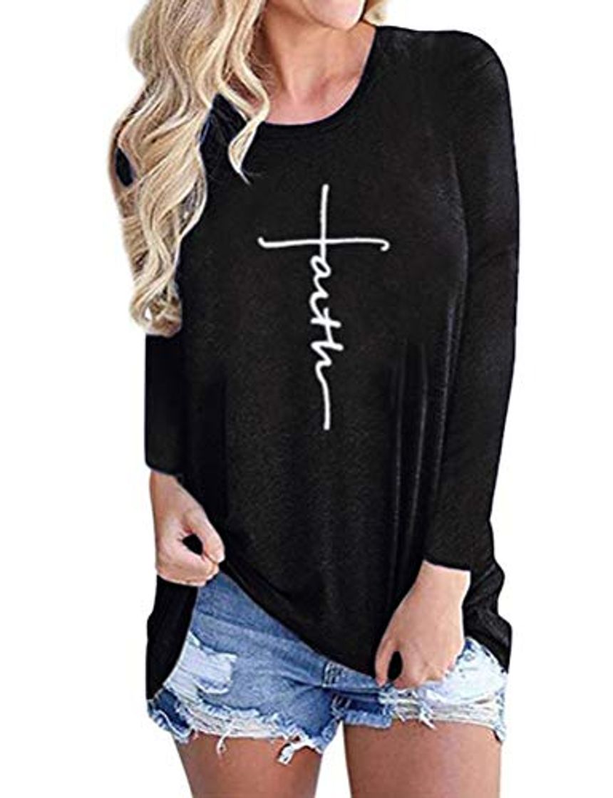 Social SLEITY suéter de Manga Larga con Estampado de Letras de la fe