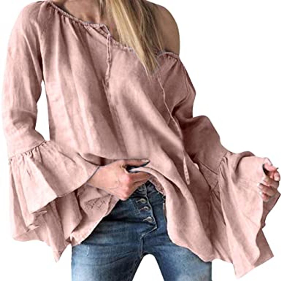 Place FE Blusa Suelta con Mangas 3/4 y Cuello en V a Rayas