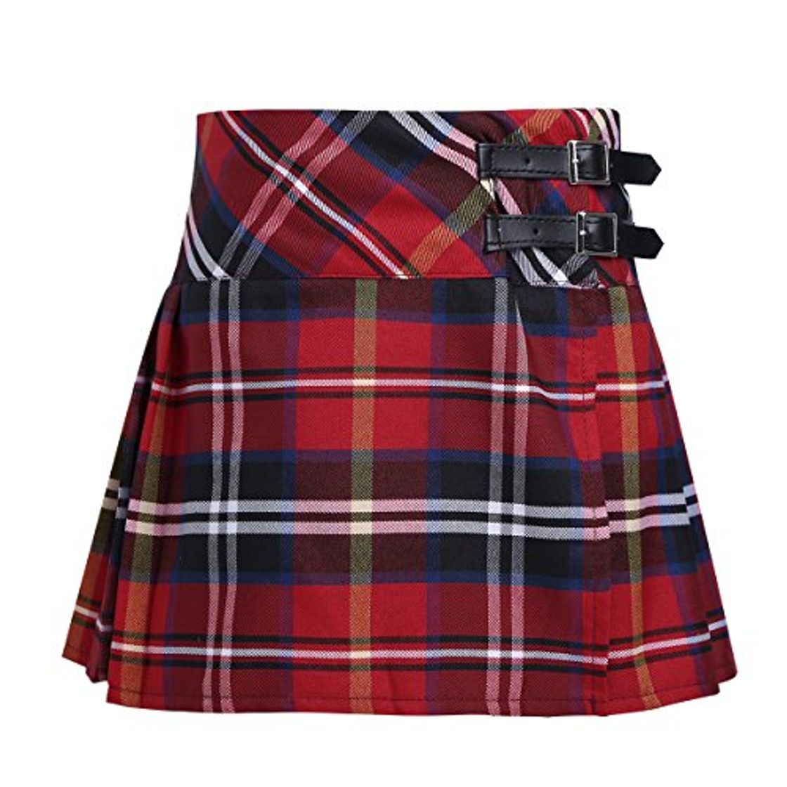 Moda TiaoBug Niñas Falda Escolar Corta de Cuadros Escocesos Falda Plisada Algodón de Universidad Colegio Cintura Elástica para Otoño Invierno Rojo 12 Años