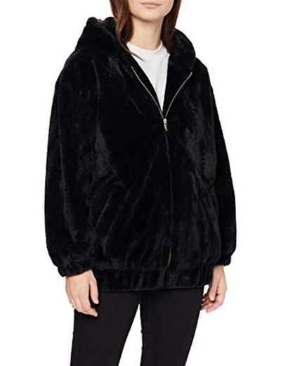 New Look Petite P Frankie Fur Hooded Bomber Chaqueta, Negro