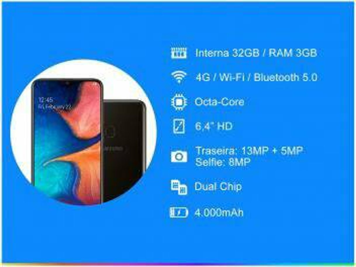 Moda Smartphone Samsung Galaxy A20 32GB Preto 4G - 3GB RAM 6,4” C