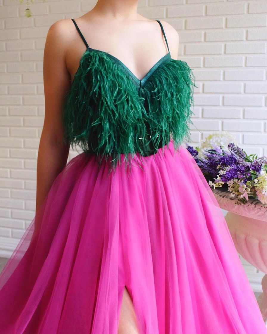 Fashion Fuchsia and Feathers Gown – Teuta Matoshi