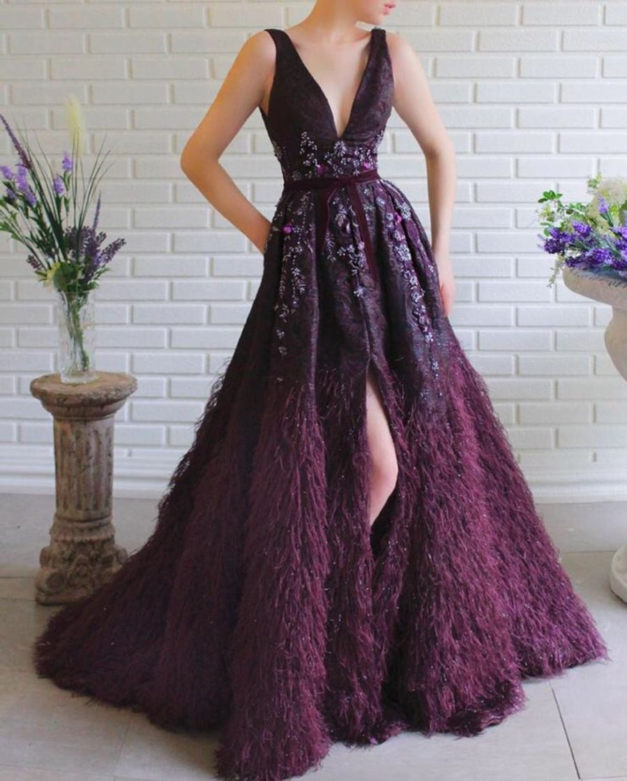 Fashion Merlot traffeta fringe gown 