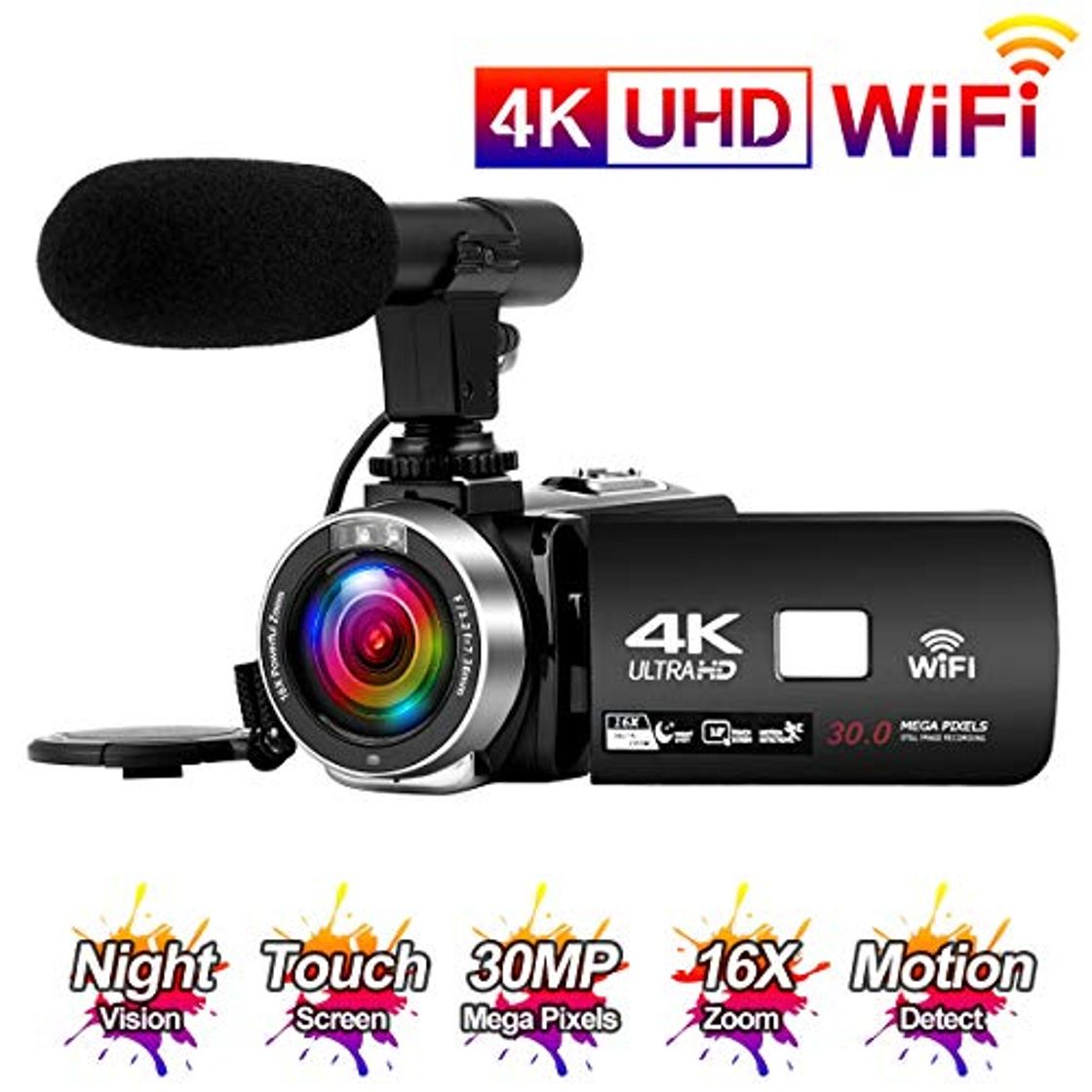 Social Videocamara 4K 24FPS Cámara de Video 30MP WiFi Videocamara Vlogging con Pantalla
