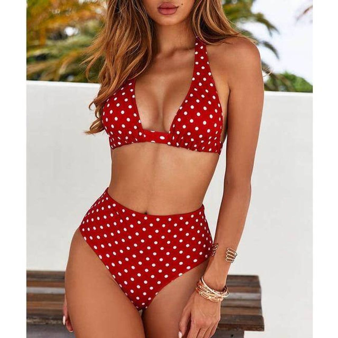 Moda Sexy High Waist Dot Print Bikini.