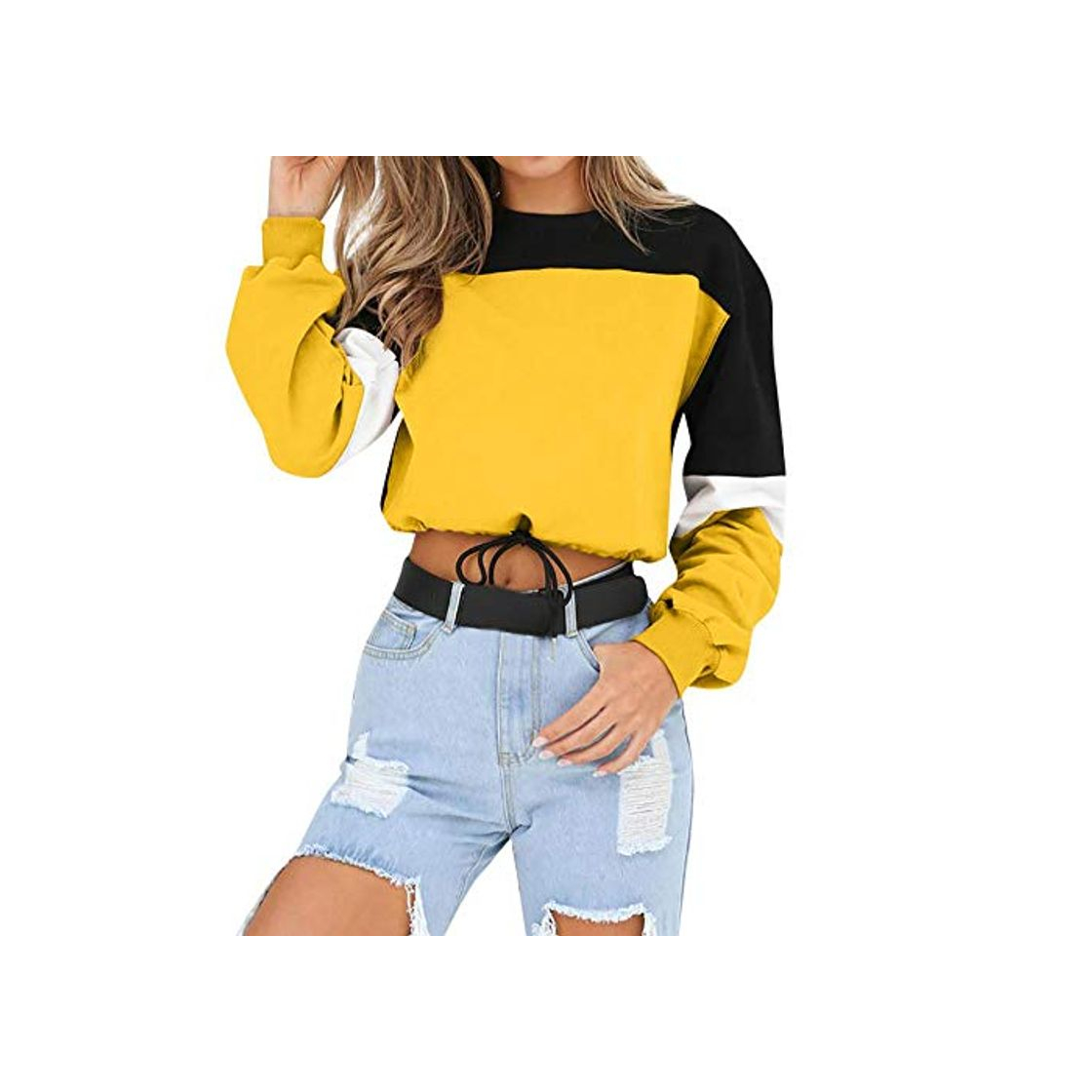 Social ZJSWCP Sudadera Casual para Mujer de Manga Larga Patchwork Splcing Color Sudadera