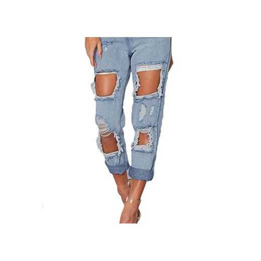 Targogo Pantalones De Jeans para Mujer Moda Alta Ripped Cintura Elástico Slim Fit Boyfr