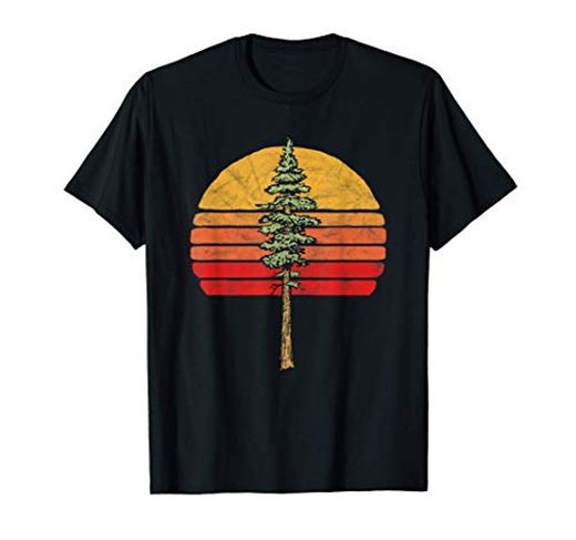 Retro Sun & Cool Minimalist Redwood Tree Sketch Graphic Camiseta