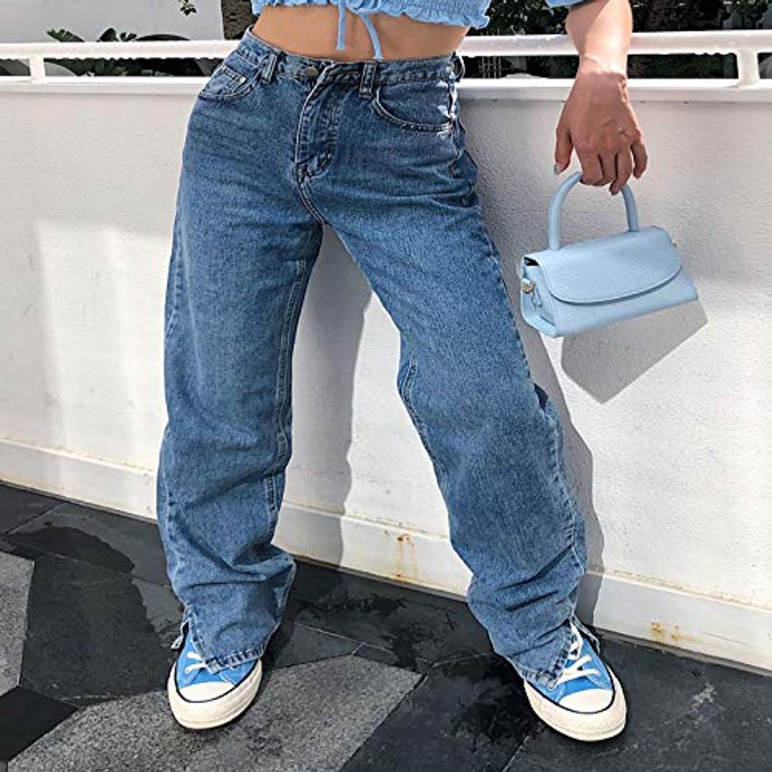 Fashion Pantalones Jeans Boyfriend Fit Baggy Jeans Mujer Cintura Alta Split Foot Cargo Pantalones Washed Classic Long Straight Leg Jean New S Navy