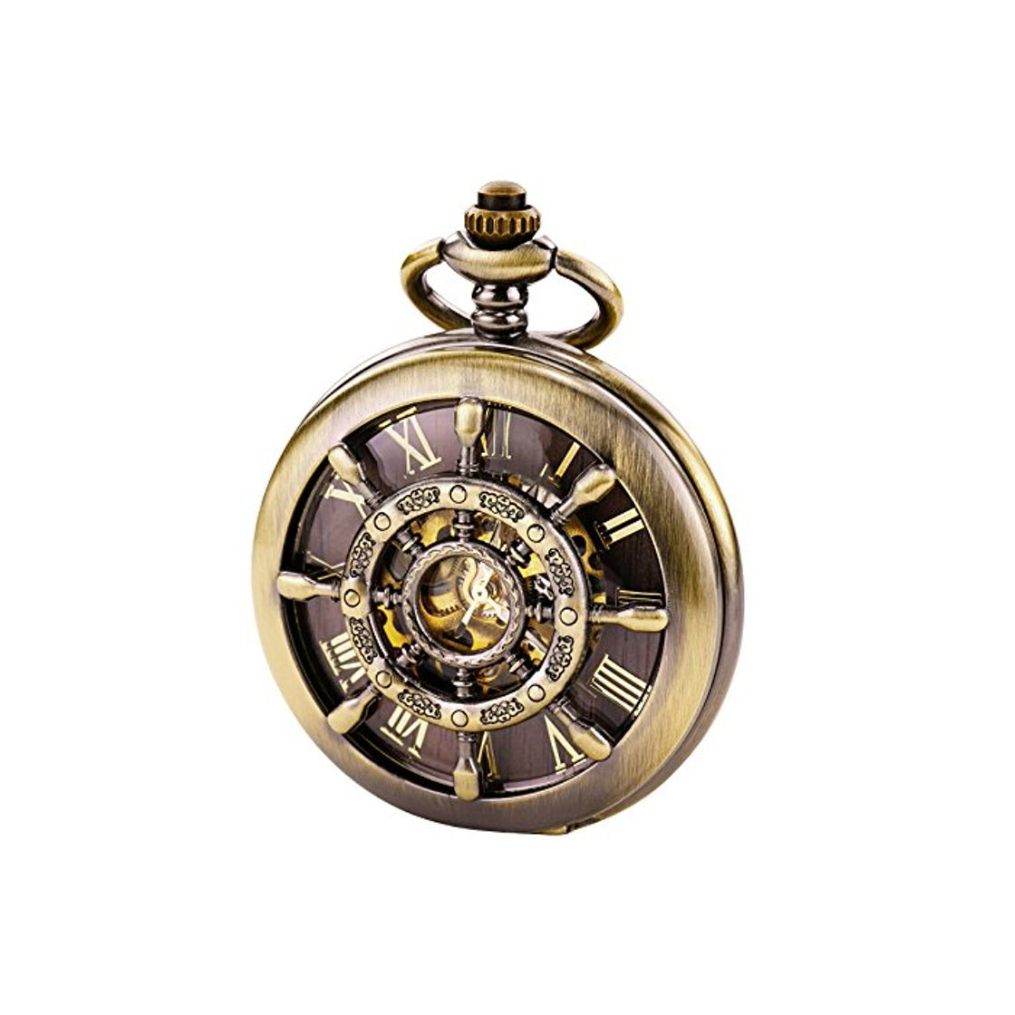 Moda Tree weto Taschenuhr con cadena hombre Bronce doppelabdeckungen Números Romanos Retro Reloj Taschenuhren mecánico Pocket Watch