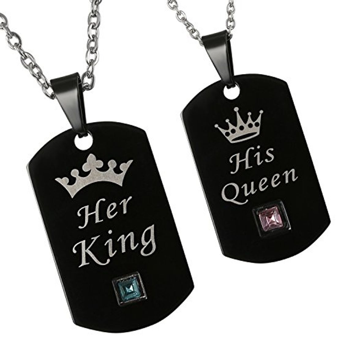 Moda OIDEA 2 Pcs Collares para Parejas Acero Inoxidable Her King His Queen Dog Tag Collar para Hombre Mujer Hipoalergénico Joyería de Moda Amor Regalo