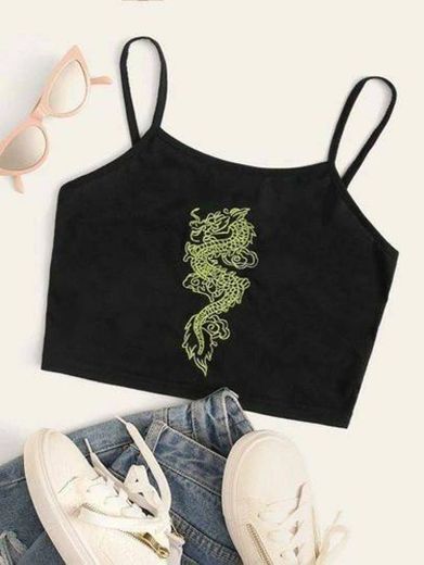 Recomendação:Dragon Embroidery Crop cami top