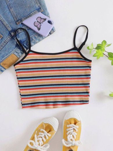 Recomendação:Rib-knit Rainbow Striped Ringer Cami top