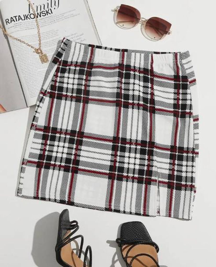 Fashion Tartan Slit Hem Skirt | SHEIN USA