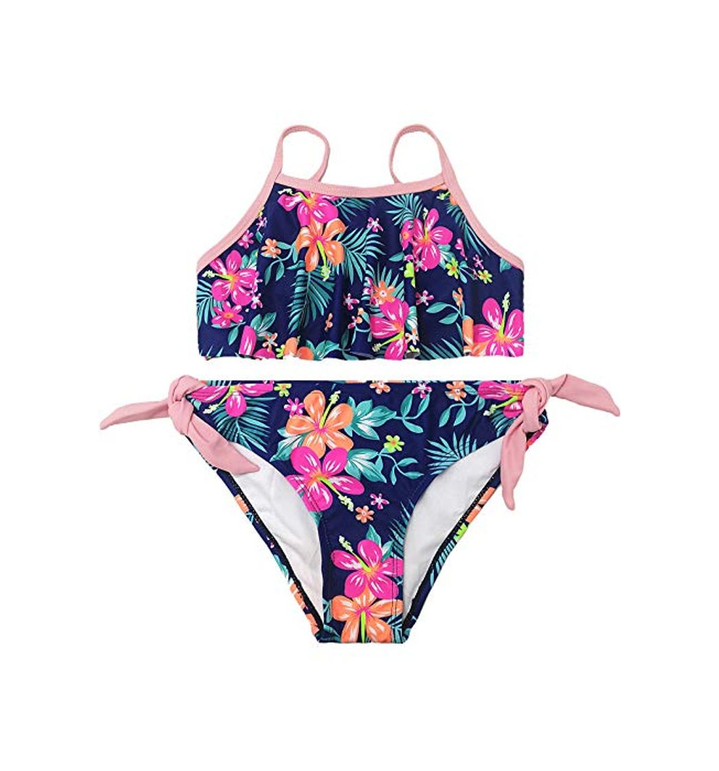 Fashion SHEKINI Bikini para Niñas Eatampado Traje de baño de Dos Piezas Lazo