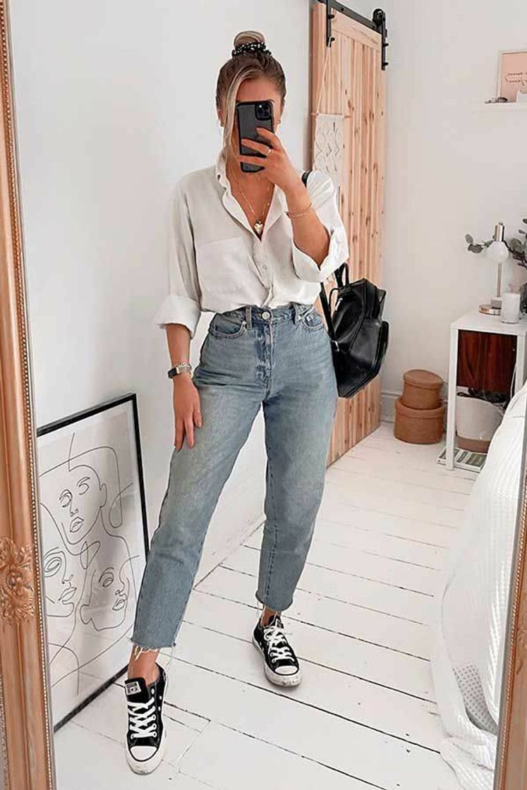 Moda Look com mom jeans