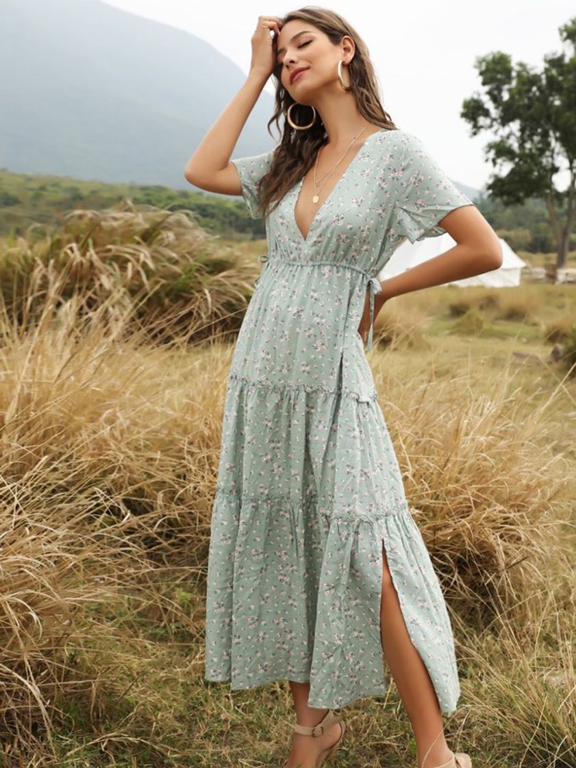 Moda vestido midi verde 