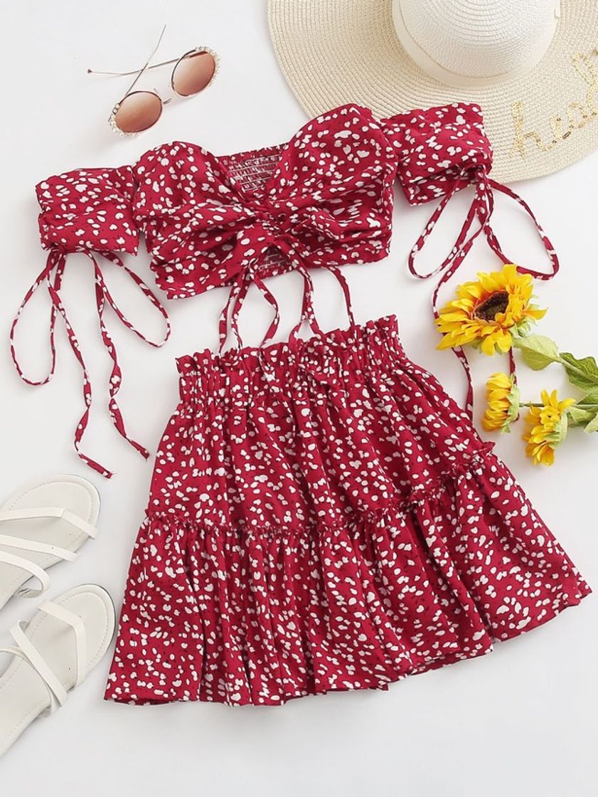 Fashion conjunto floral vermelho 