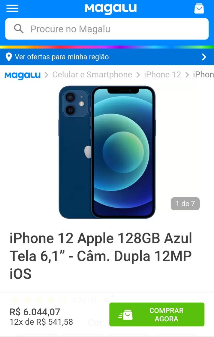 Moda iPhone 12 Apple 128GB Azul Tela 6,1” - Câm. Dupla 12MP iOS ...