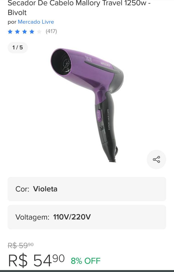 Moda Secador de cabelo bivolt