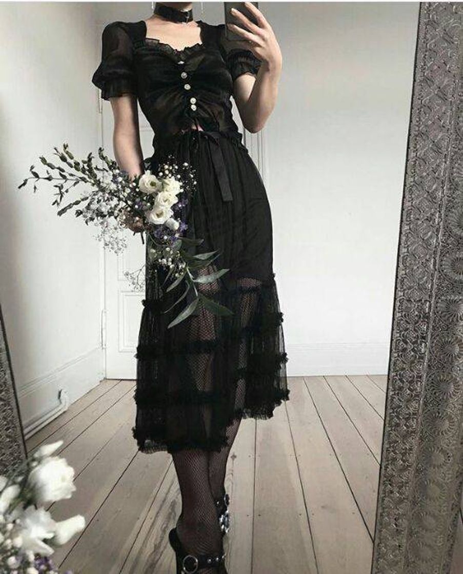 Moda Vestido preto renda