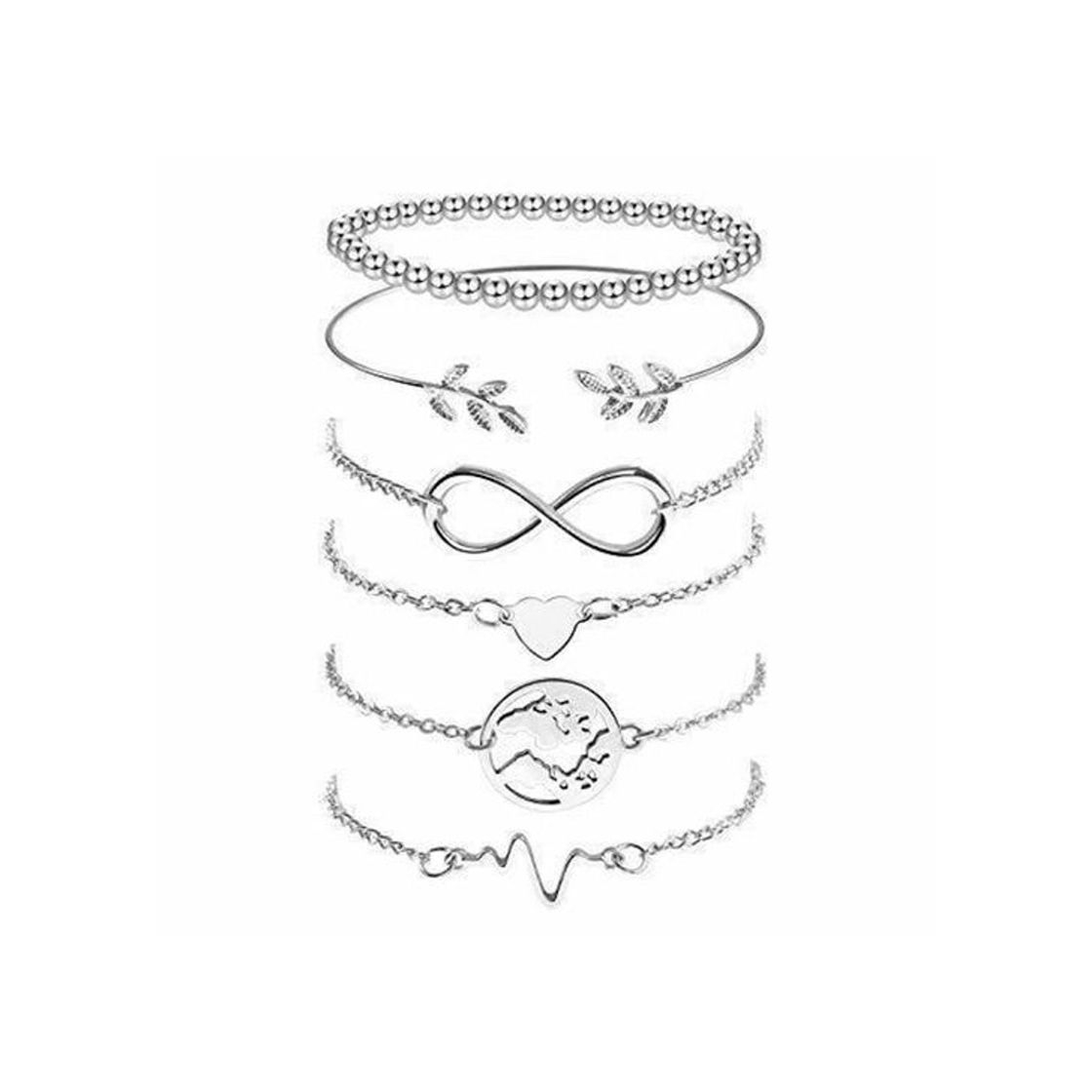 Fashion Omont 6 Piezas Plata Pulseras para Mujeres y Niña Acero Inoxidable Pulseras