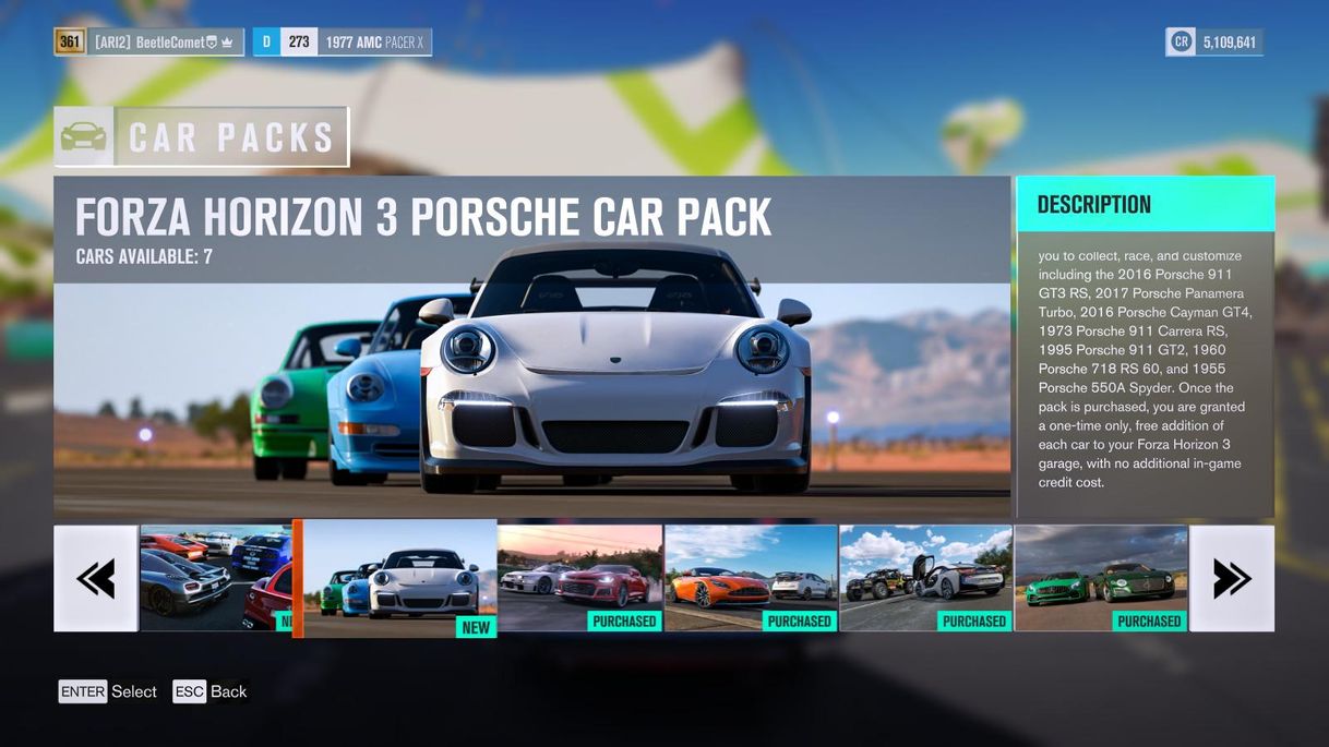 Videojuegos Forza Horizon 3: Porsche Car Pack