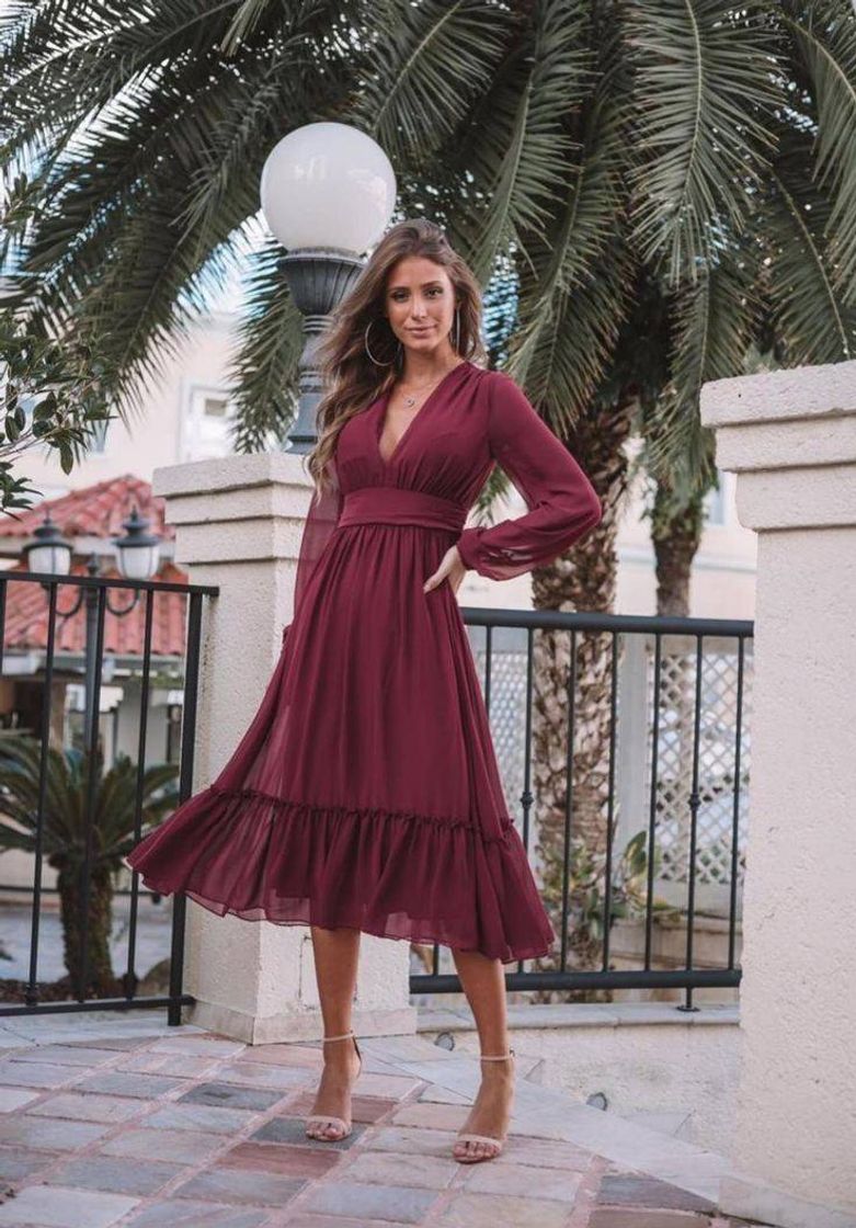 Fashion Vestido Midi Marsala 