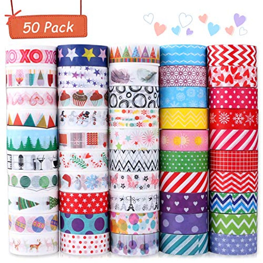 Social Buluri 50 Rollos de Cinta Adhesiva Washi Cinta Adhesiva Decorativa para Scrapbooking