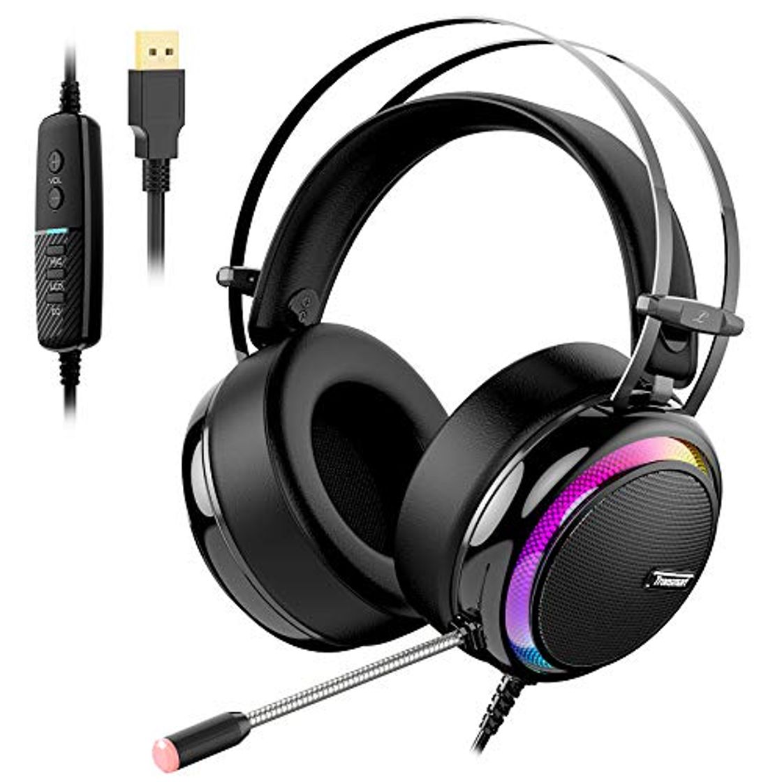 Electronic Tronsmart Auriculares Gaming Profesional con Micrófono Diadema LED-Glary-Cascos Gaming Sonido Envolvente 7.1-Drivers